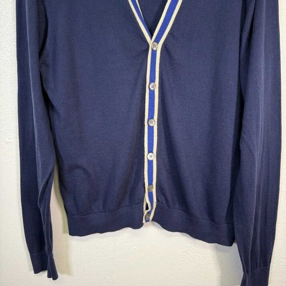 Brooks Brothers Button Up Color Block Cardigan Navy Blue Large Quiet Luxury